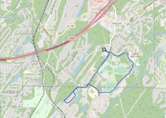 Map of the Brock’s Gap Monday evening weekly running route hosted by Track Shack